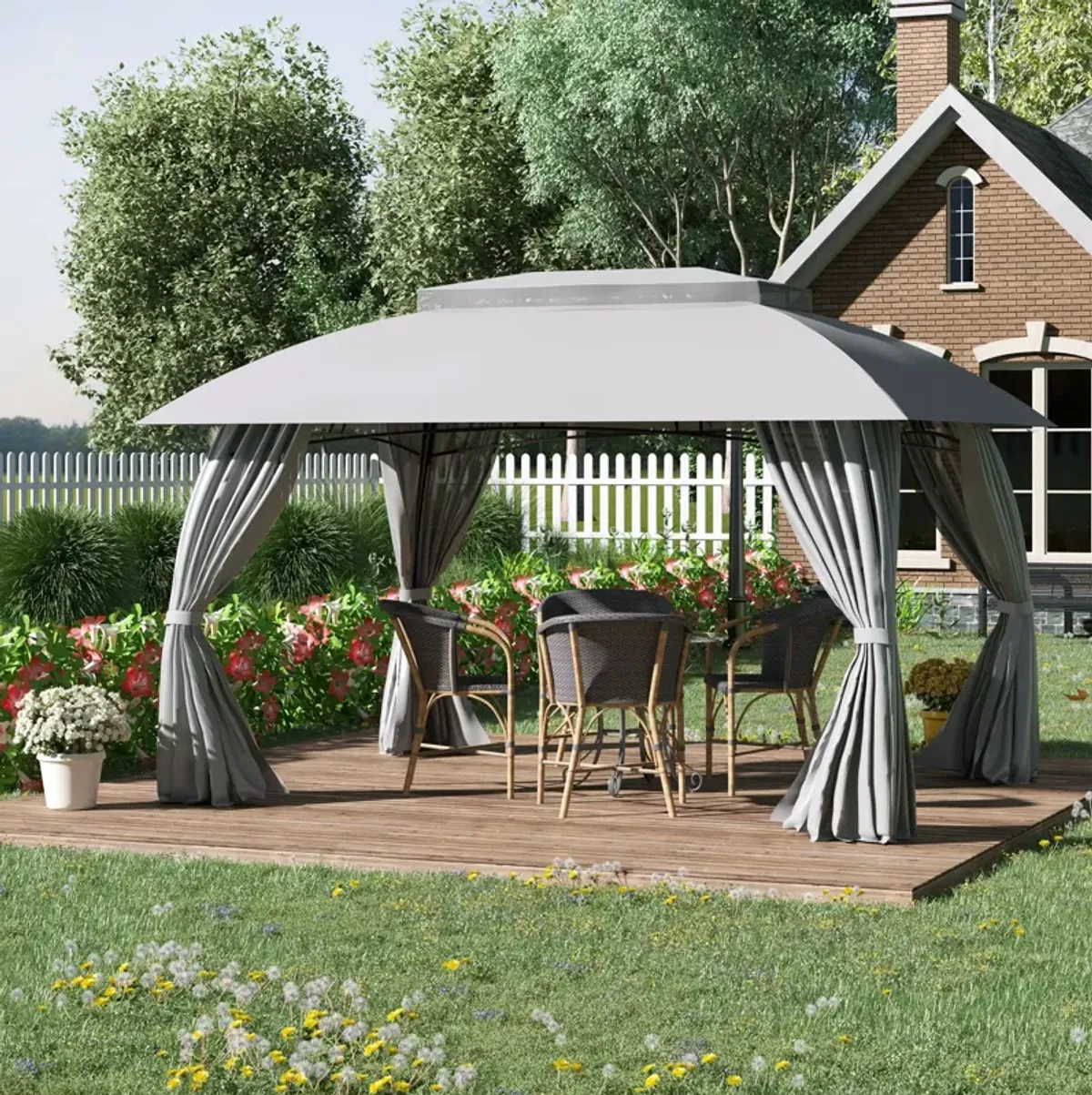 Grey Backyard Shelter: 13'x10' Patio Gazebo with Double Vented Roof