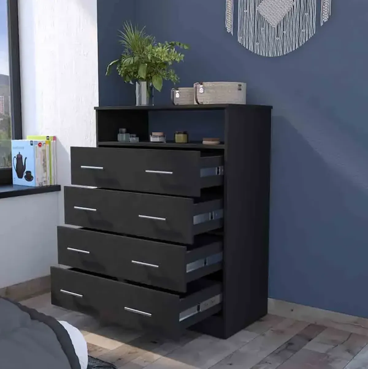 Four Drawer Dresser Wuju, Bedroom, Black