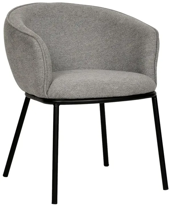 25 Inch Dining Chair, Gray Polyester, Black Metal Frame, Cushioned Seat-Benzara