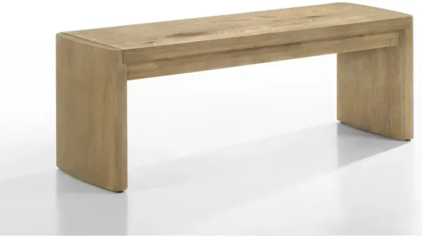 Meni 51 Inch Wide Dining Bench, Panel Legs, Oak Brown Solid Wood - Benzara