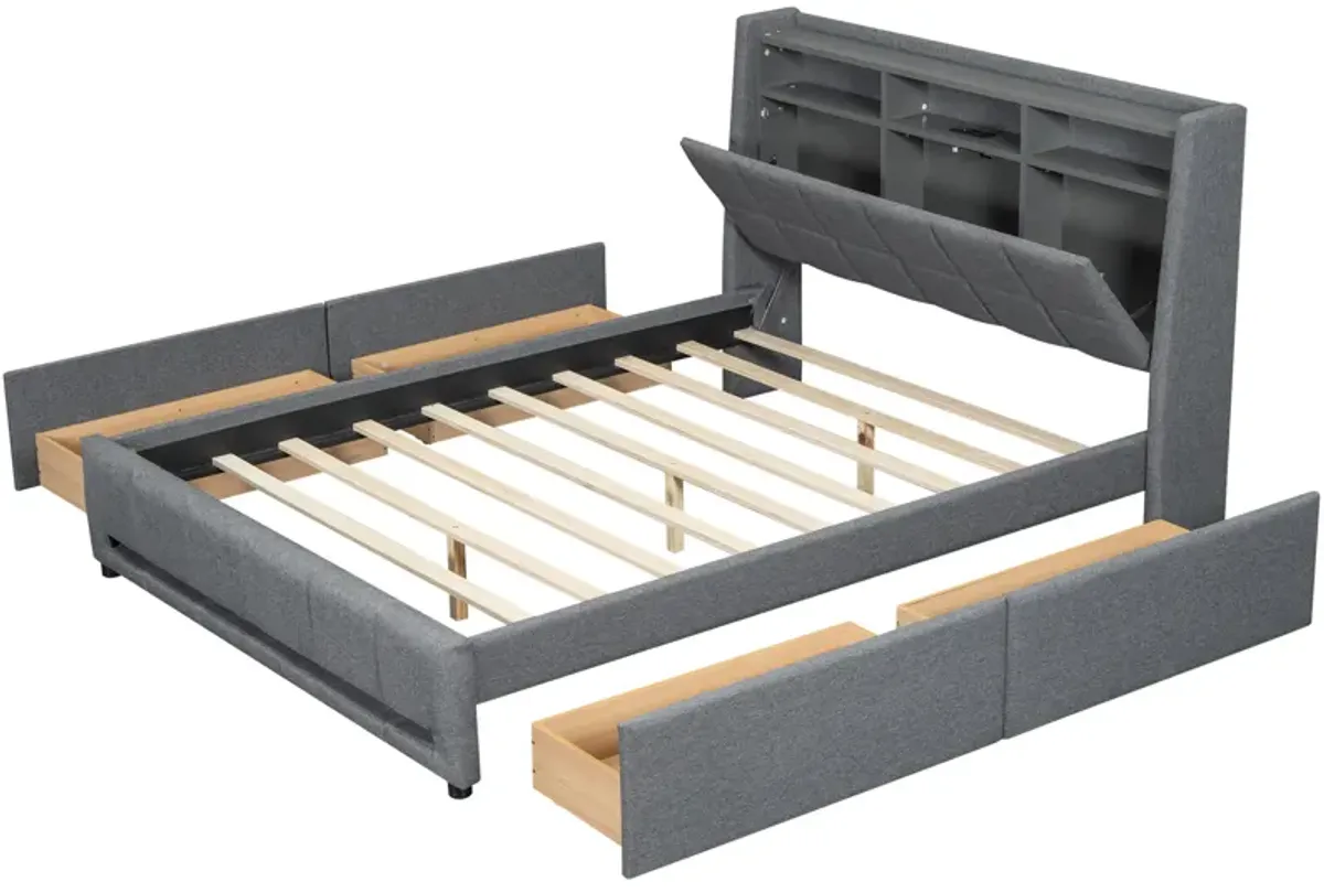 Merax Upholstered Platform Bed with LED and USB Charging