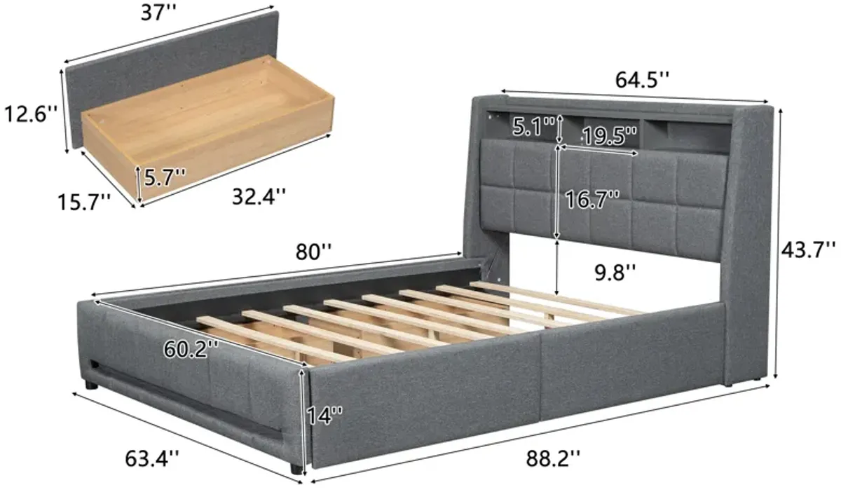 Merax Upholstered Platform Bed with LED and USB Charging