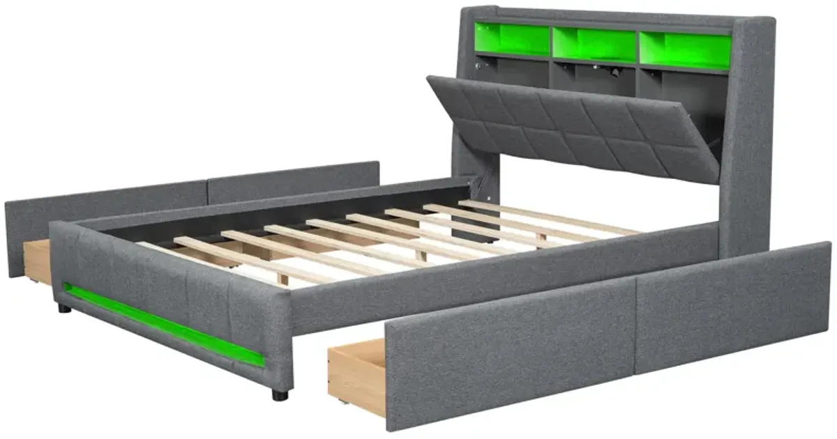 Merax Upholstered Platform Bed with LED and USB Charging