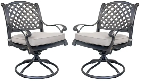 27 Inch Swivel Outdoor Patio Dining Chair, Set of 2, Bronze-Benzara