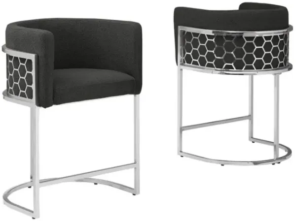 Best Quality Furniture Honeycomb back barrel chair in Black with silver base, Set of 2