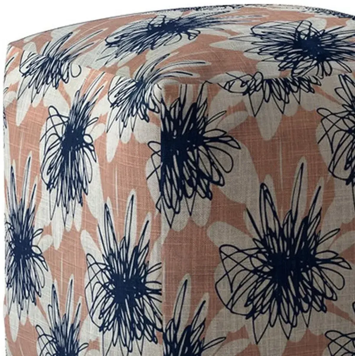 Hivvago 17" Pink And Blue Floral Pouf Ottoman