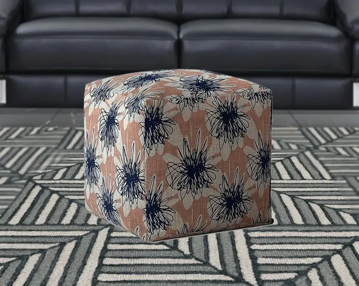 Hivvago 17" Pink And Blue Floral Pouf Ottoman