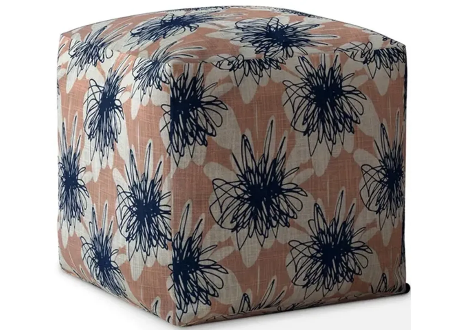 Homezia 17" Pink And Blue Floral Pouf Ottoman