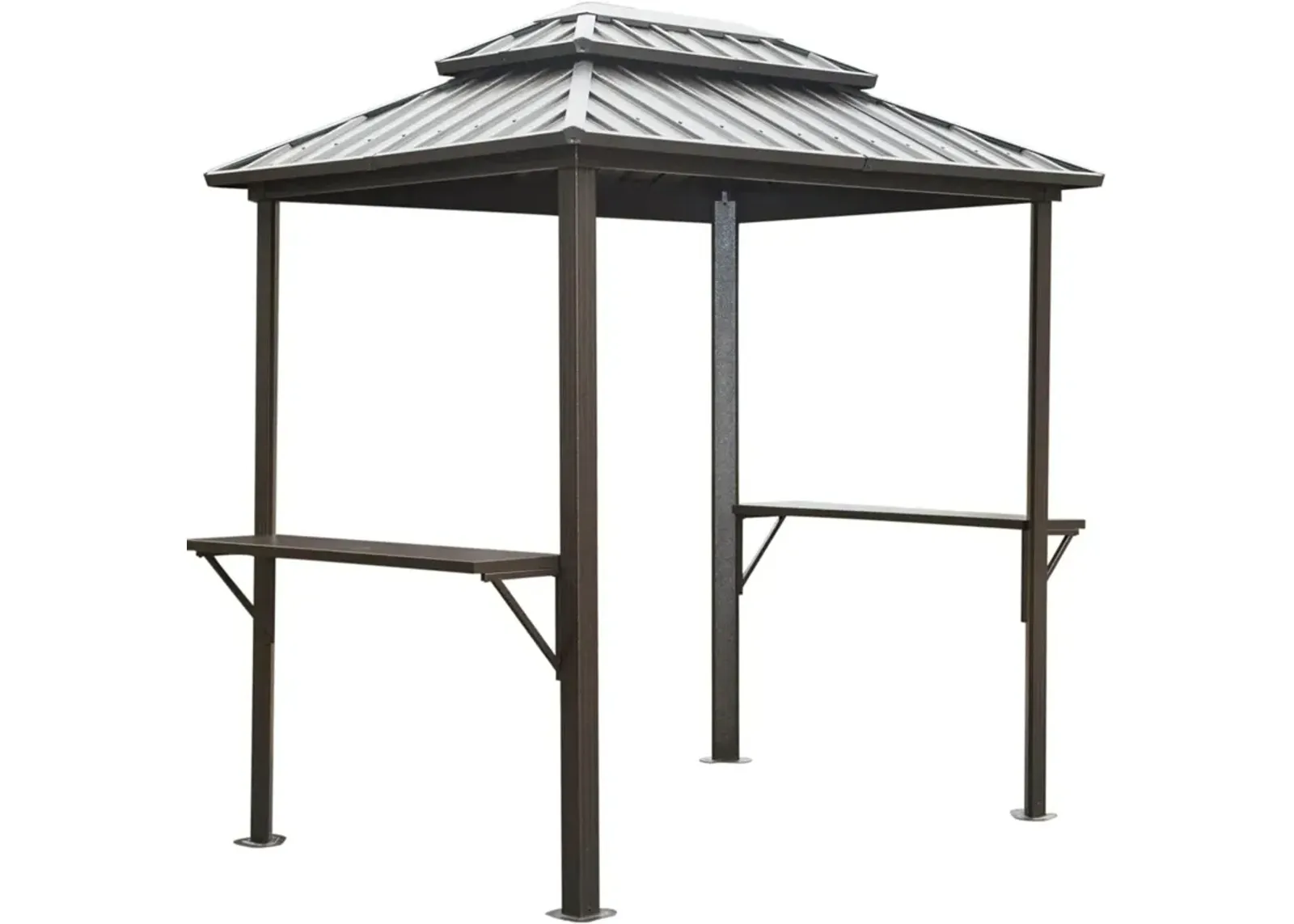 Aluminum BBQ Gazebo - Outdoor Metal Frame, Shelves, Double Roof (Brown)