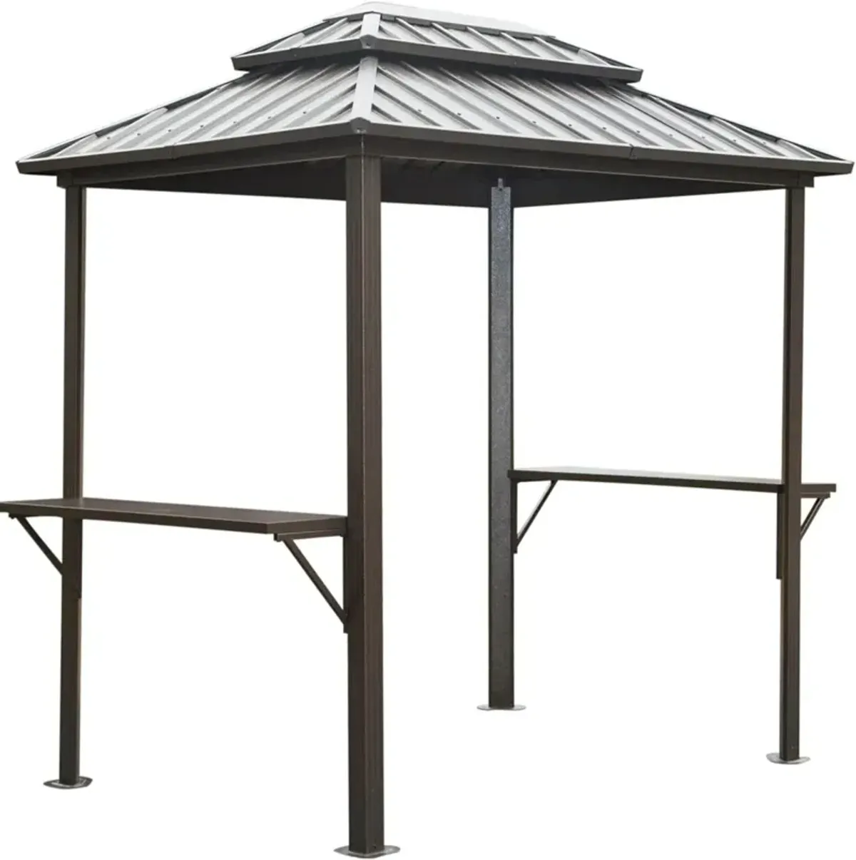 Aluminum BBQ Gazebo - Outdoor Metal Frame, Shelves, Double Roof (Brown)