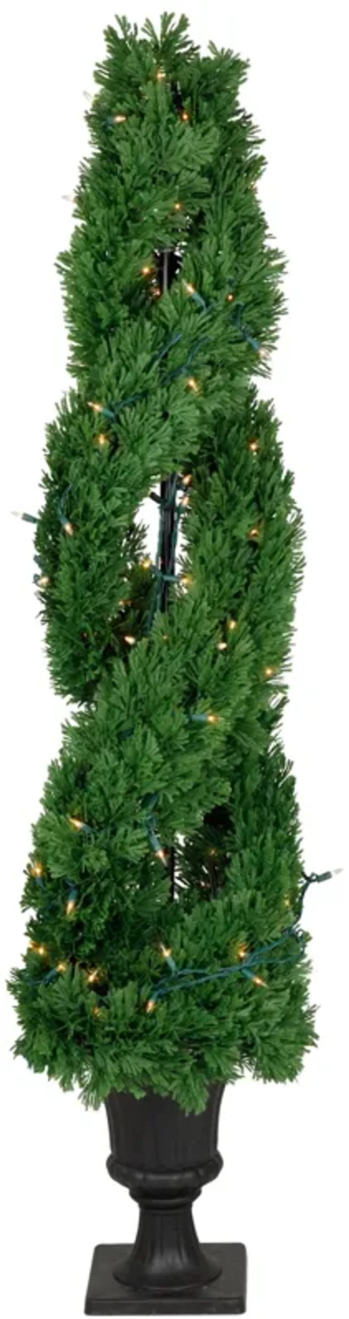 4.5' Pre-Lit Artificial Cedar Double Spiral Topiary Tree in Urn Style Pot  Clear Lights
