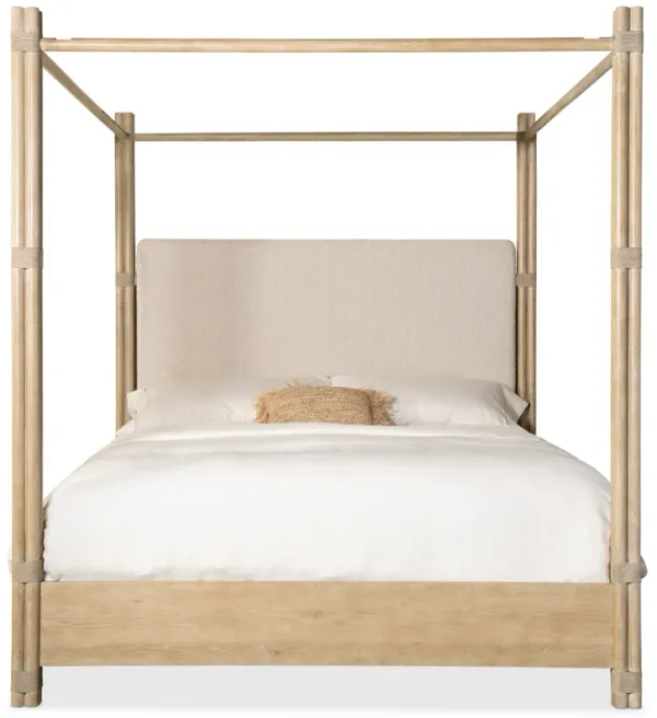 Retreat Pole Rattan King Upholstered Poster Bed with Canopy