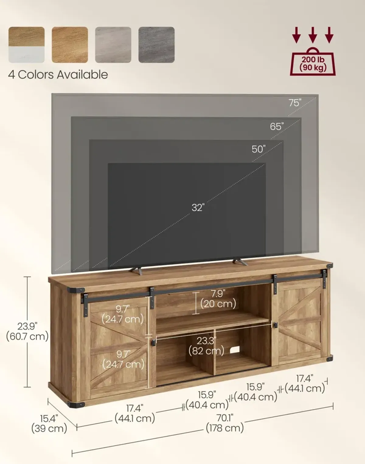 23.9" High TV Stand for TVs up to 75 Inches