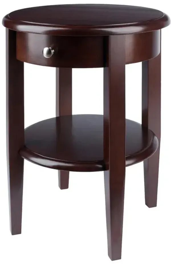 Concord Round End Table with Drawer and Shelf
