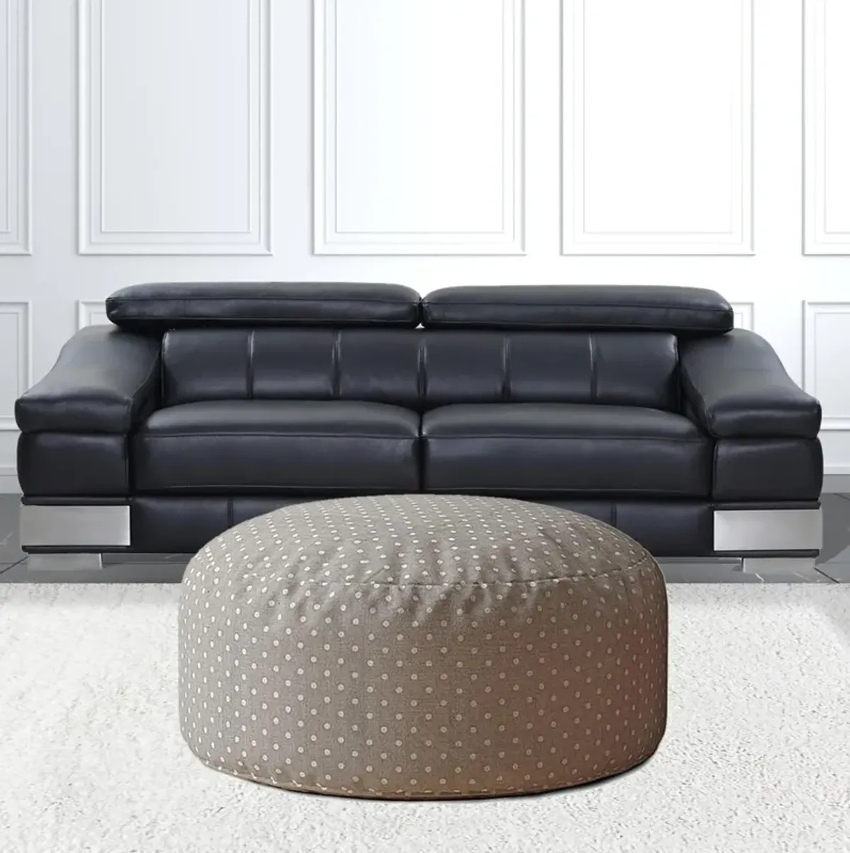 Hivvago 24" Grey Cotton Round Polka Dots Pouf Ottoman