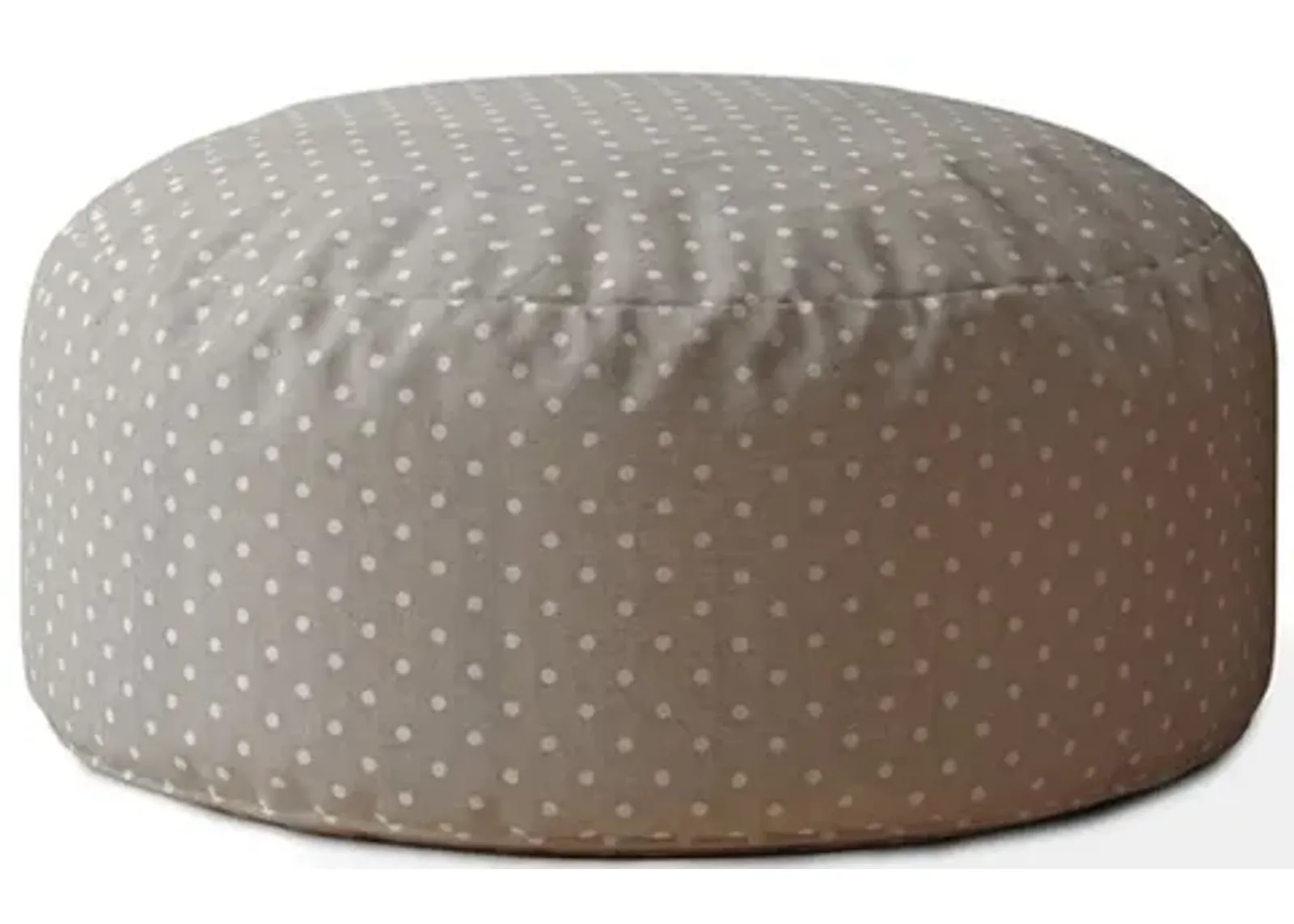 Homezia 24" Grey Cotton Round Polka Dots Pouf Ottoman