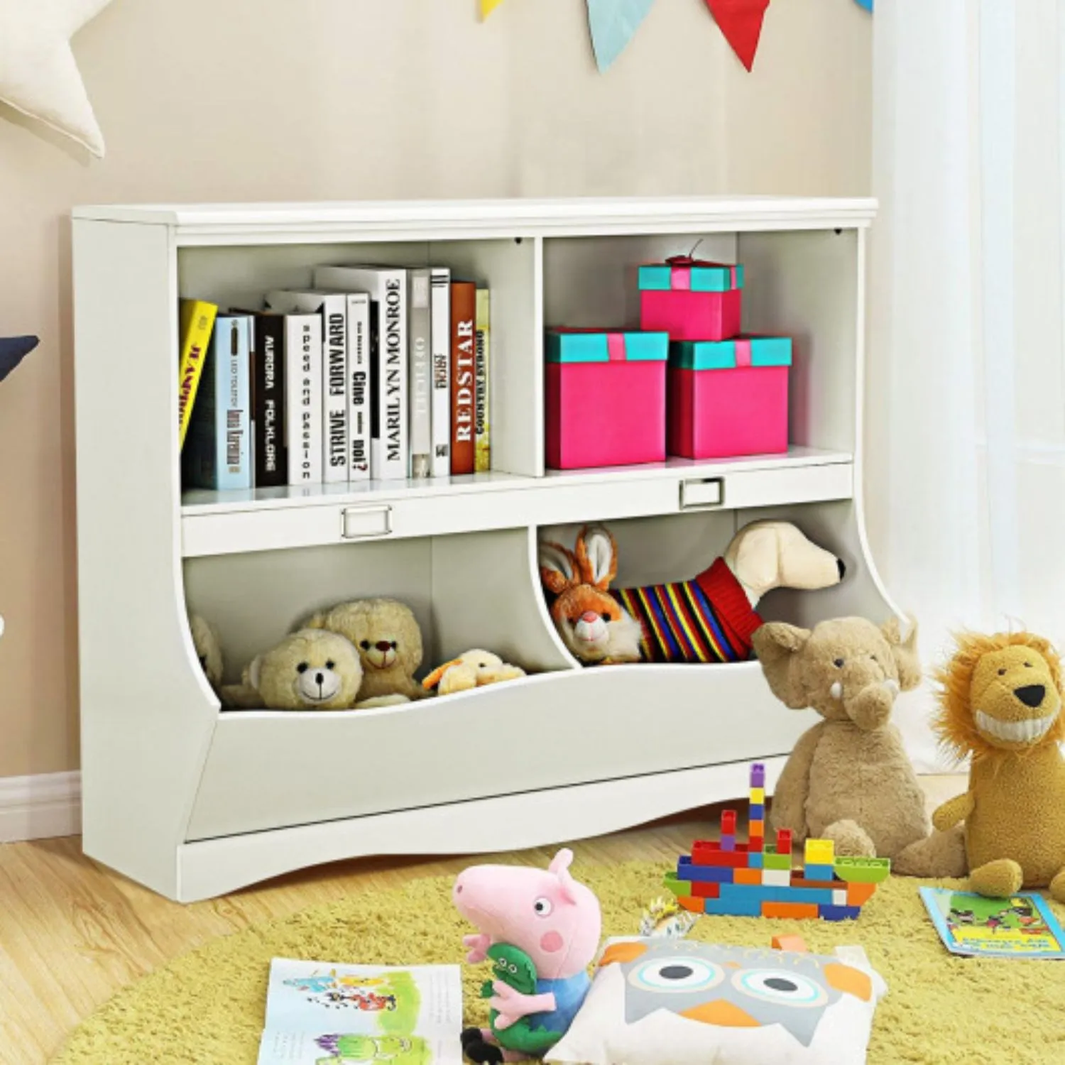 Kids Storage Unit Baby Toy Organizer Children Bookshelf Bookcase-White