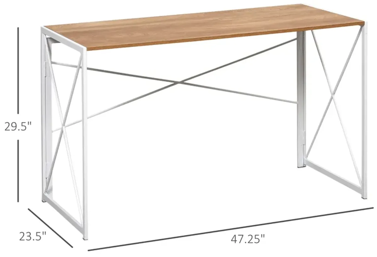 Natural Study Space: 47.25" Folding Laptop Table with Metal Frame