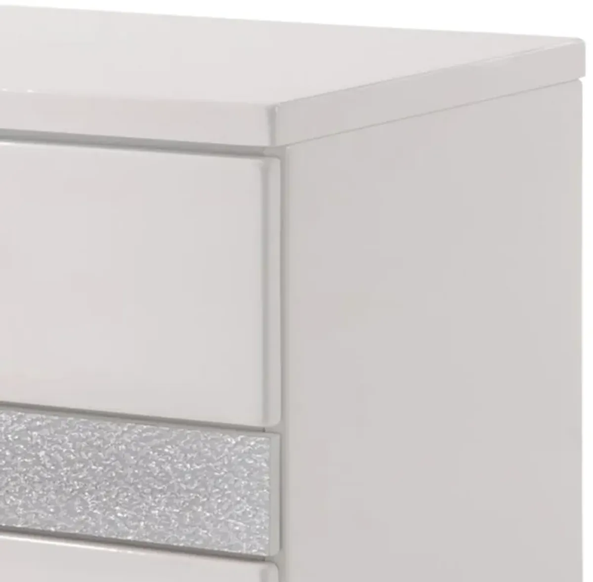 Nightstand With Three Center Metal Glide Drawers In White Gloss Finish-Benzara