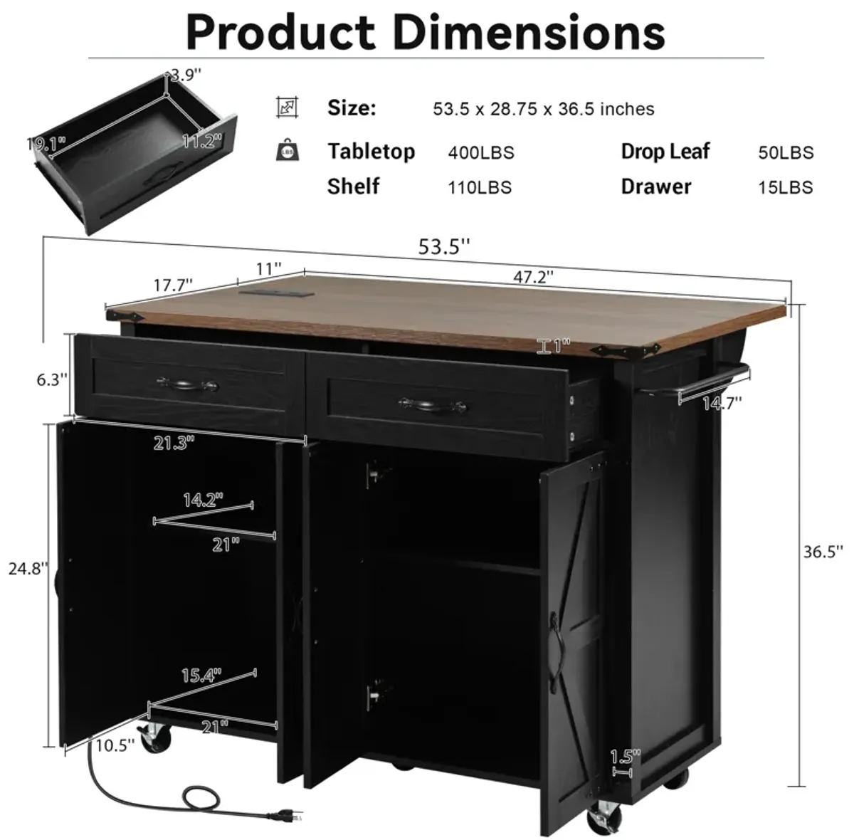 Merax Kitchen Storage Island with Drop Leaf