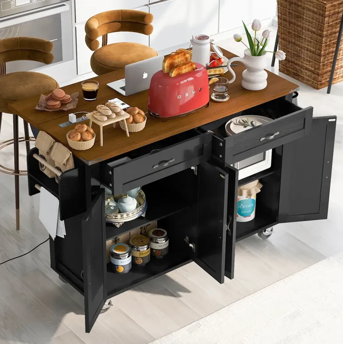 Merax Kitchen Storage Island with Drop Leaf