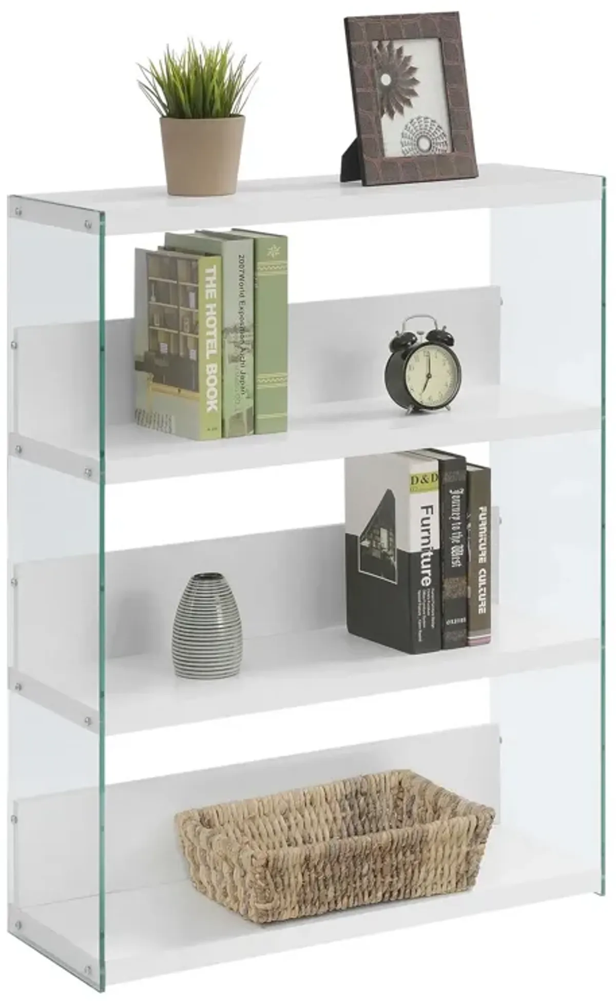 Convenience Concepts SoHo 4-Tier Wide Bookcase, White/Glass