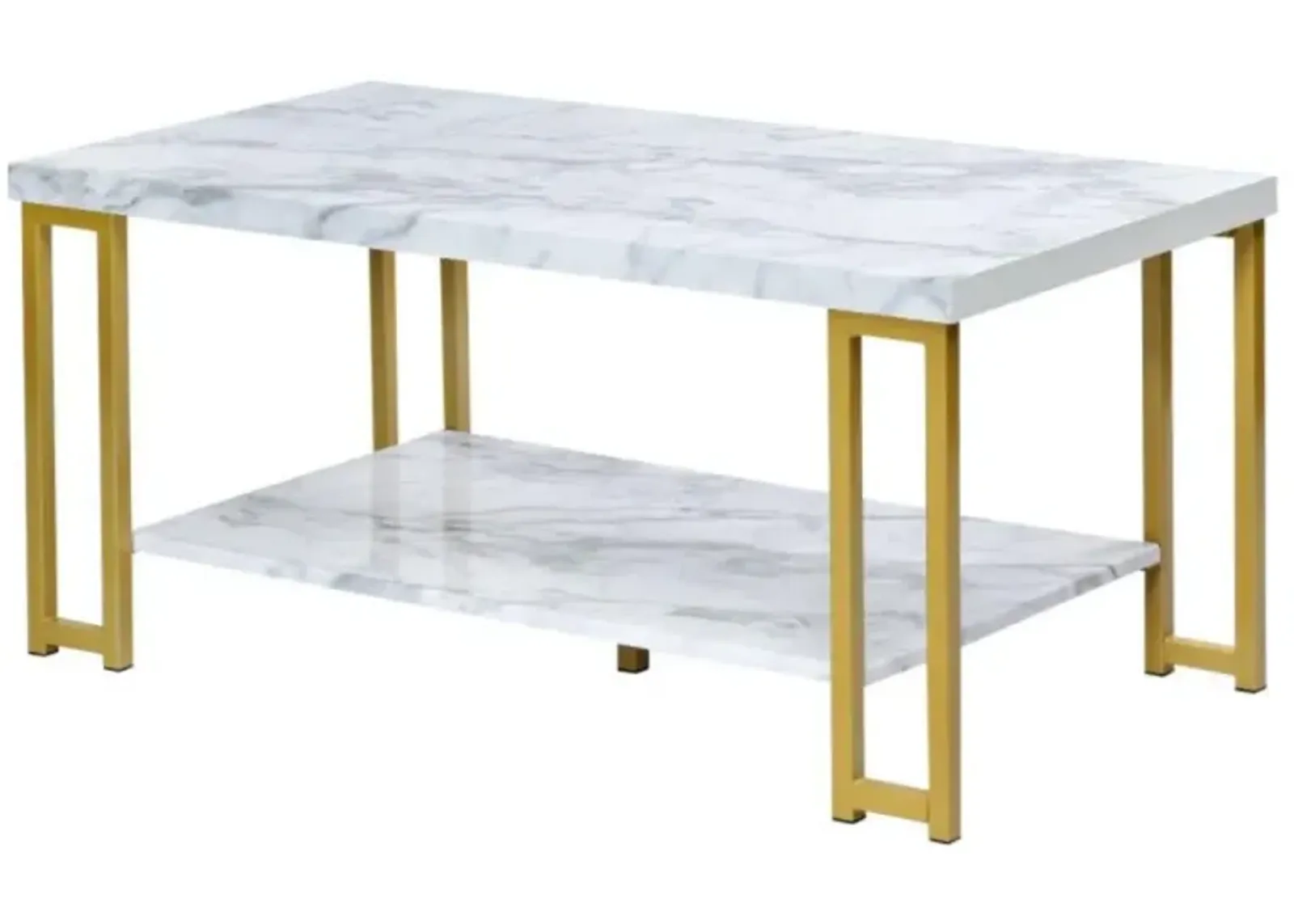 Hivvago 2-Tier Rectangular Modern Coffee Table with Gold Print Metal Frame