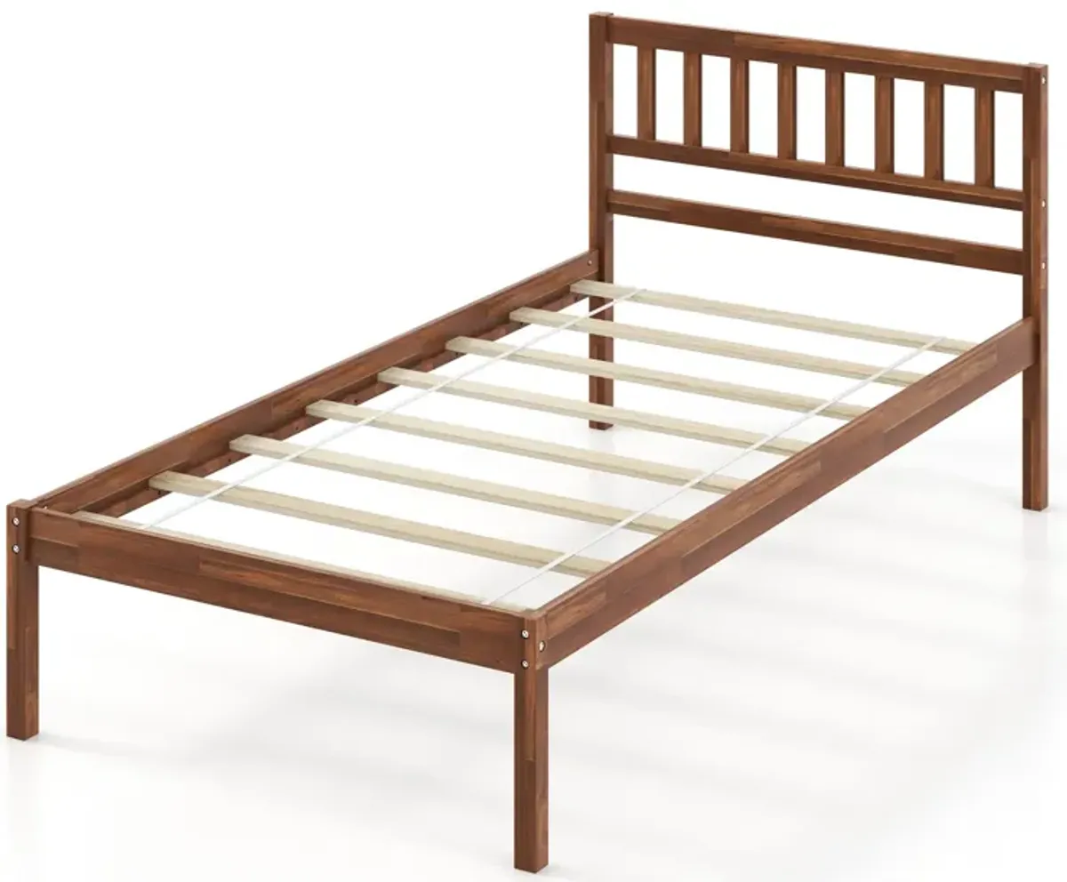 Wood Bed Frame with Headboard and Slat Support