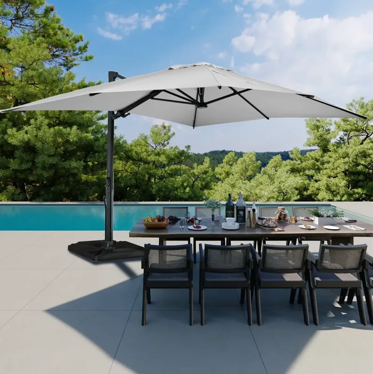 10x13 ft. 360° Rotation Cantilever Patio Umbrella with BaseandLED Light in Gray