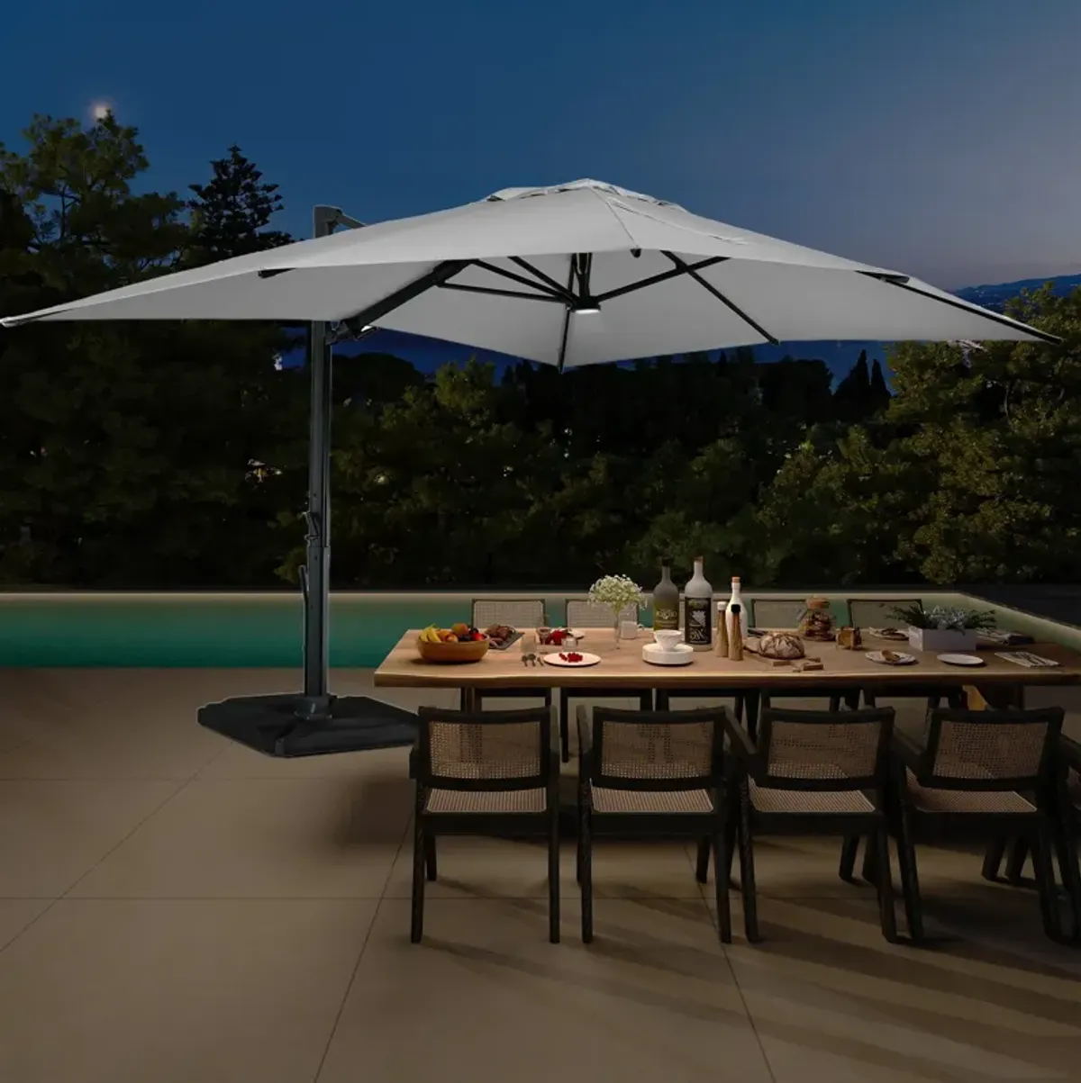 10x13 ft. 360° Rotation Cantilever Patio Umbrella with BaseandLED Light in Gray