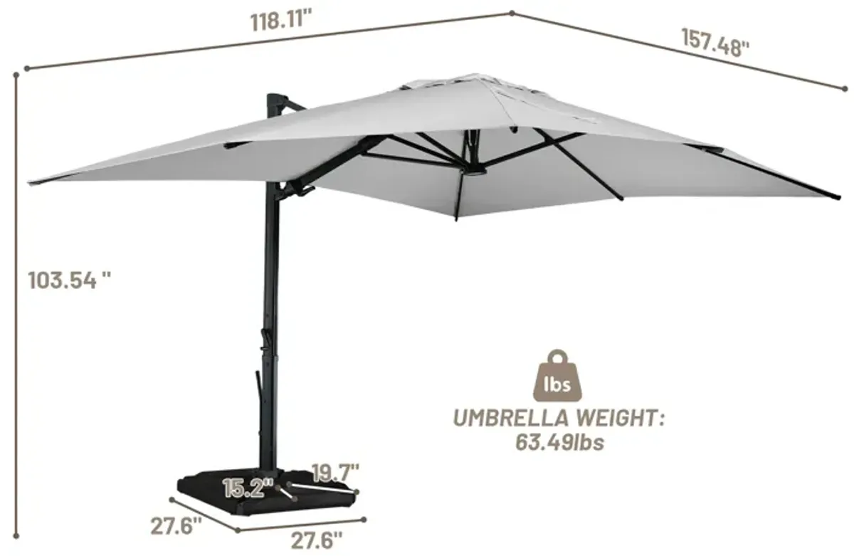 10x13 ft. 360° Rotation Cantilever Patio Umbrella with BaseandLED Light in Gray