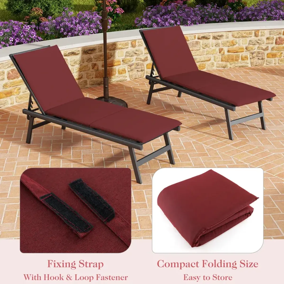 Outdoor Chaise Lounge Cushion Patio Furniture Folding Pad with Fixing Straps