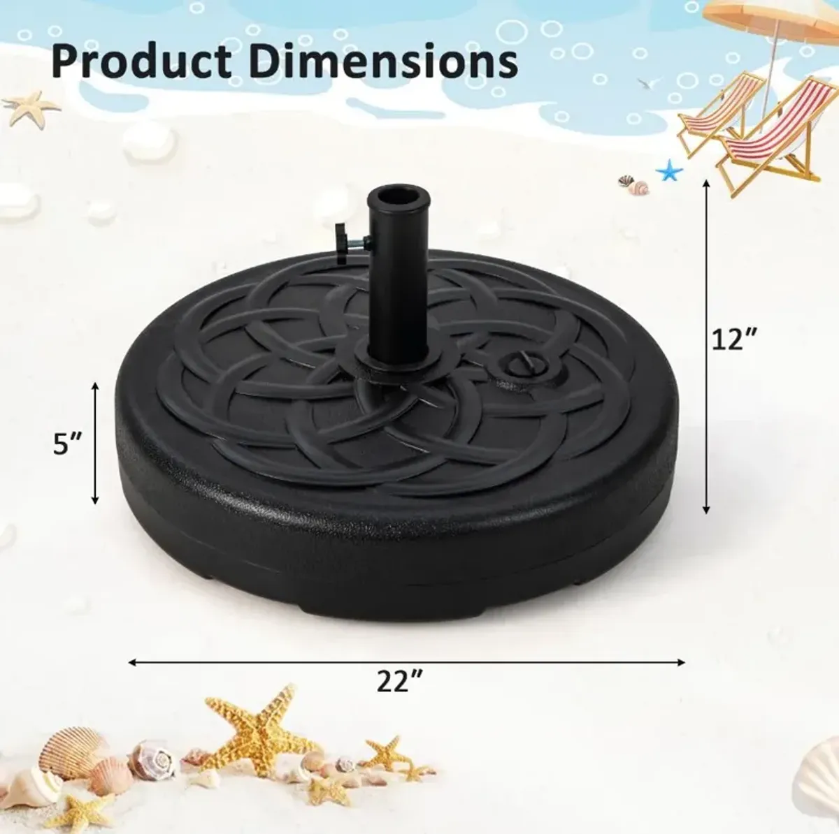 22 Inch Fillable Heavy-Duty Round Patio Umbrella Base Stand