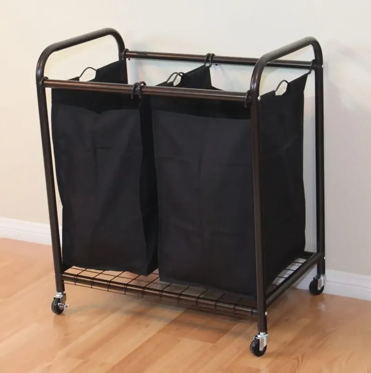 Hivvago Bronze Laundry Hamper Cart with 2 Black Sorter Bags