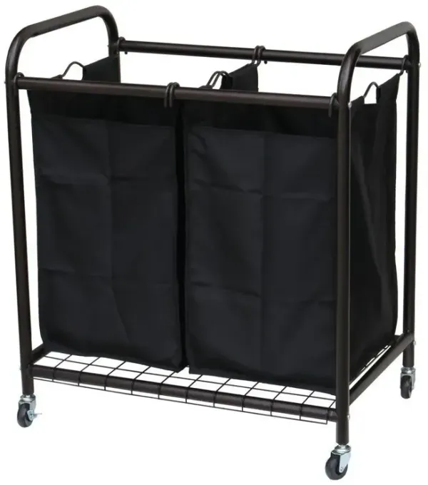 Hivvago Bronze Laundry Hamper Cart with 2 Black Sorter Bags