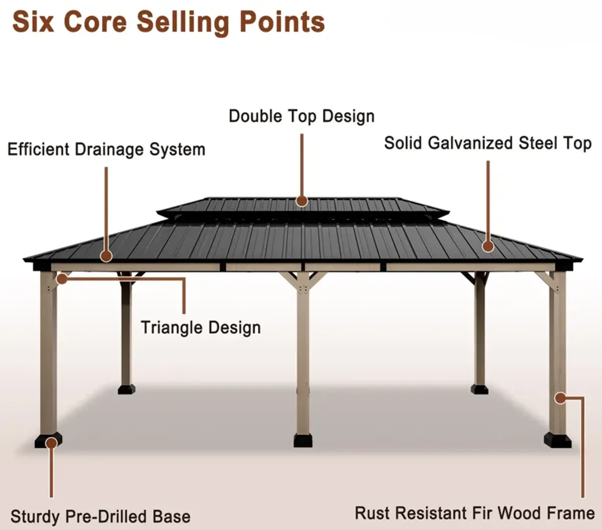 Mondawe 12 ft. x 20 ft. Outdoor Cedar Wood Frame Hardtop Gazebo Double Galvanized Steel Roof