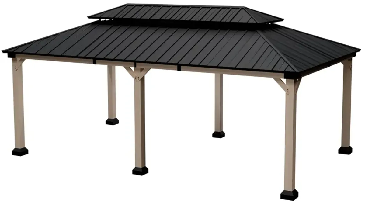 Mondawe 12 ft. x 20 ft. Outdoor Cedar Wood Frame Hardtop Gazebo Double Galvanized Steel Roof