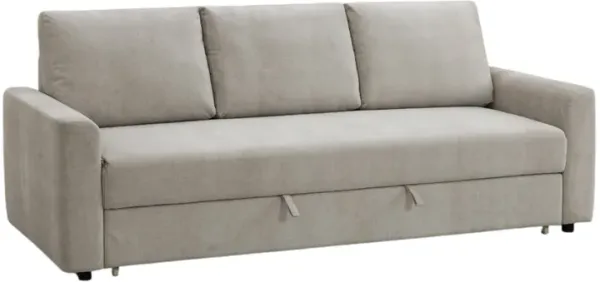 Eira Sofa with Fold Out Sleeper Full Size Bed, Beige Linen, 89 Inch - Benzara