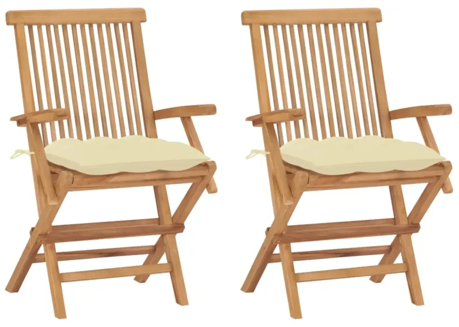 vidaXL Garden Chairs with Cream White Cushions 2 pcs Solid Teak Wood