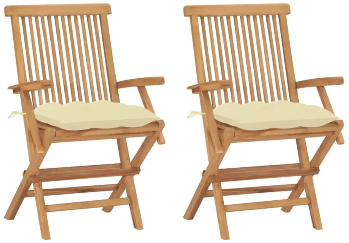 vidaXL Garden Chairs with Cream White Cushions 2 pcs Solid Teak Wood