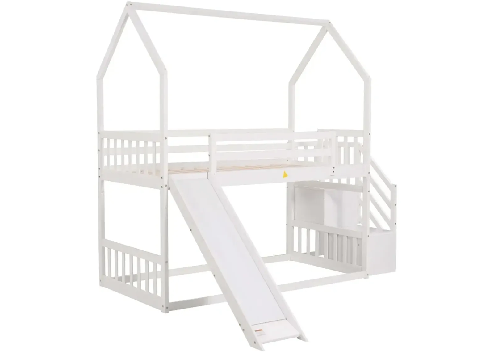 Twin Over Twin House Bunk Bed With Convertible Slide, Storage Staircase