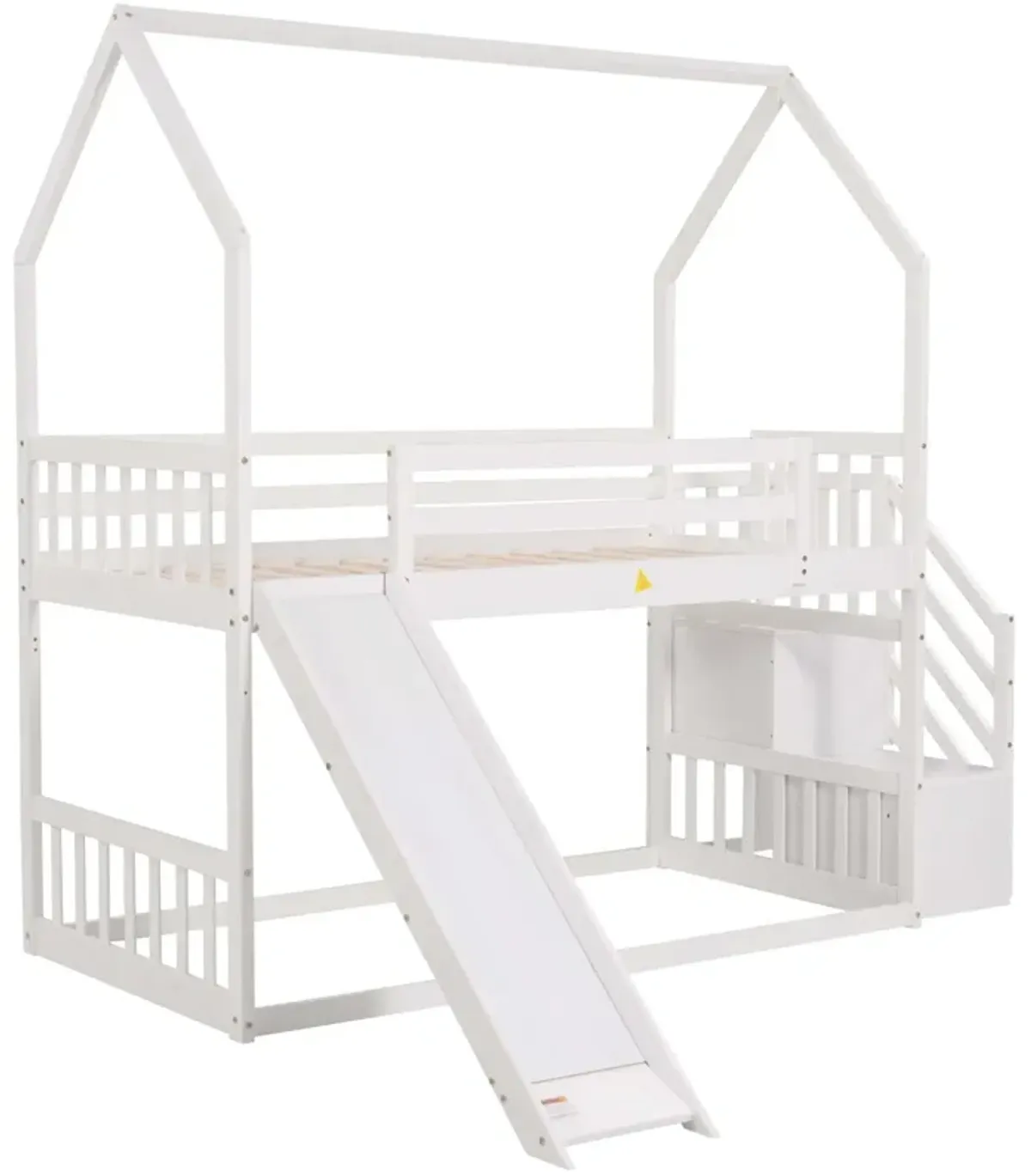 Twin Over Twin House Bunk Bed With Convertible Slide, Storage Staircase