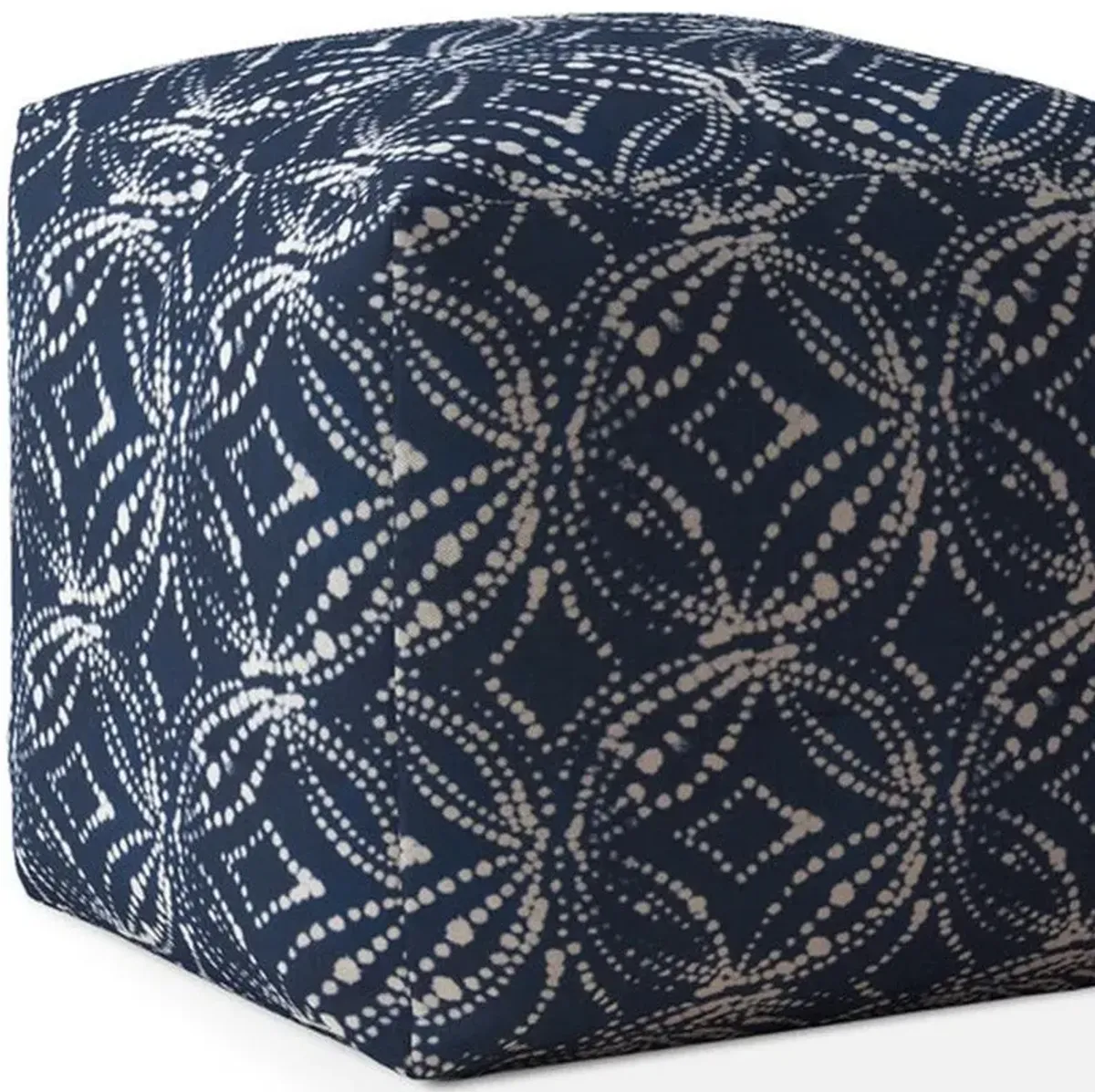 Hivvago 17" Blue And White Canvas Damask Pouf Ottoman