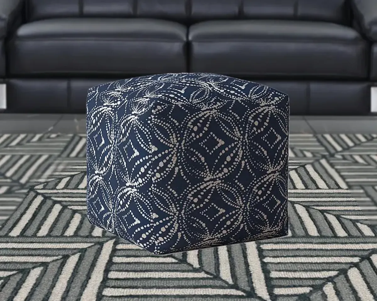 Hivvago 17" Blue And White Canvas Damask Pouf Ottoman