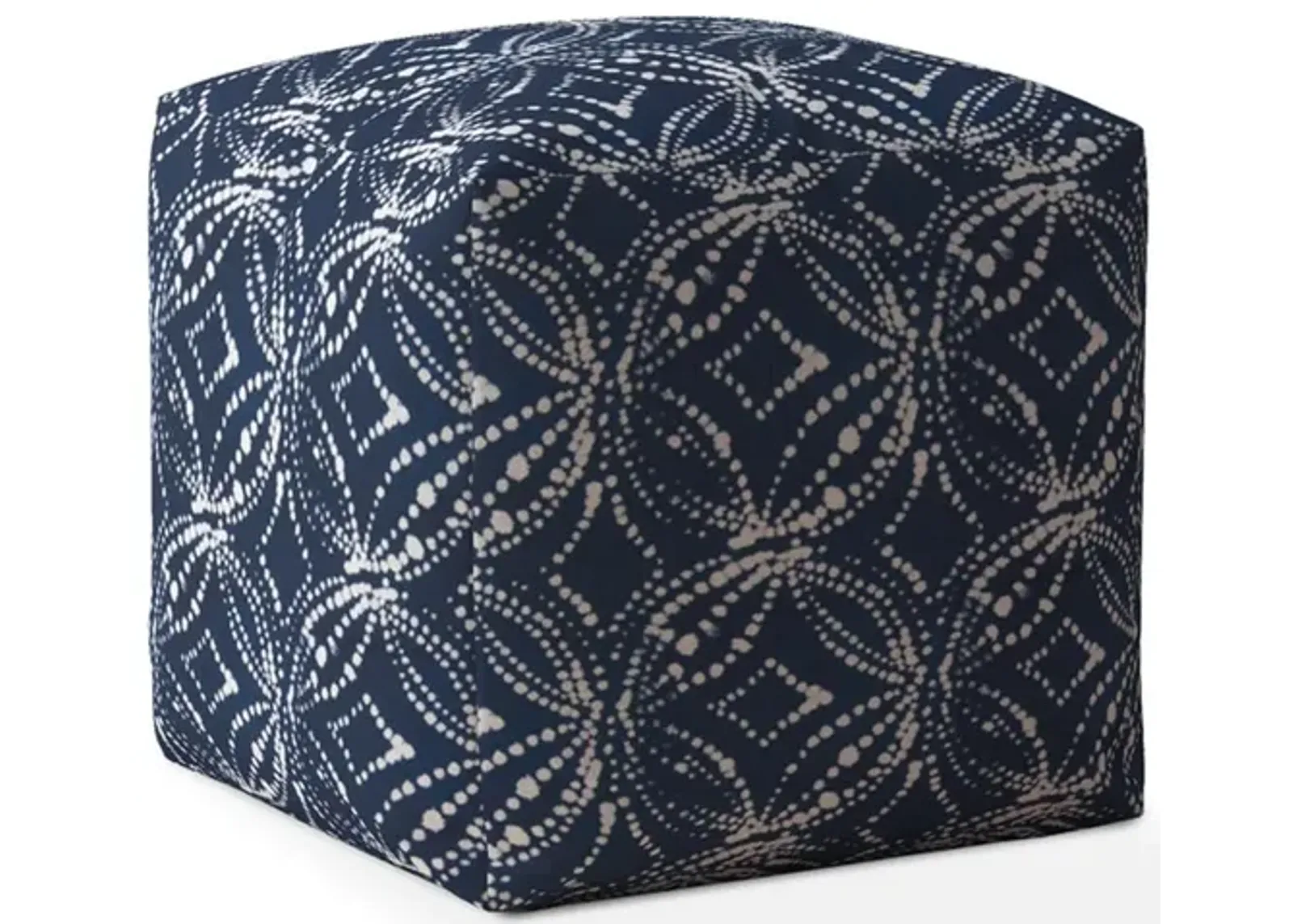 Hivvago 17" Blue And White Canvas Damask Pouf Ottoman