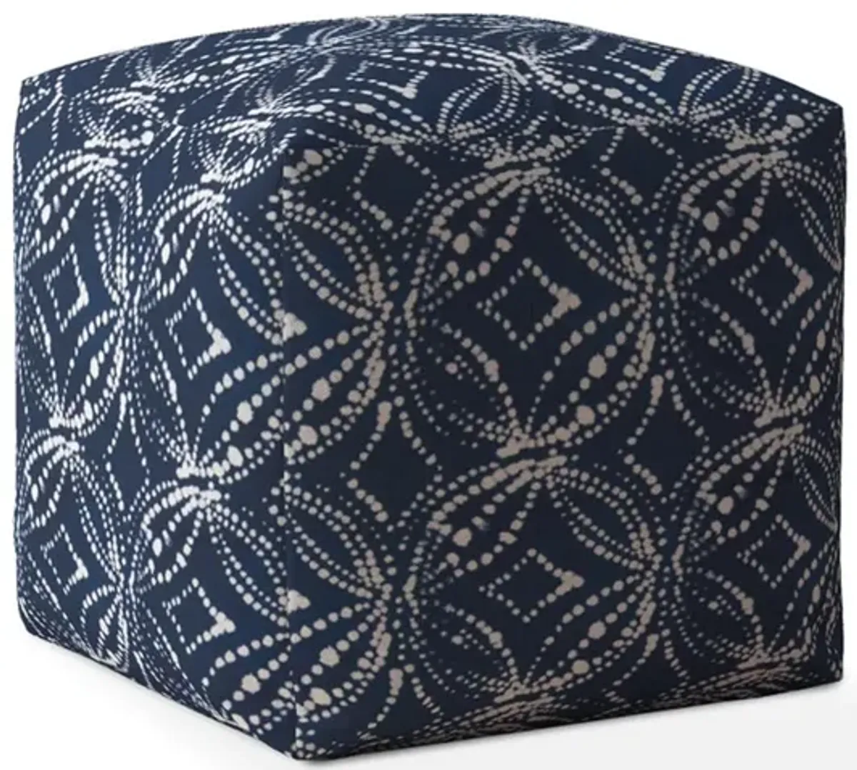 Homezia 17" Blue And White Canvas Damask Pouf Ottoman