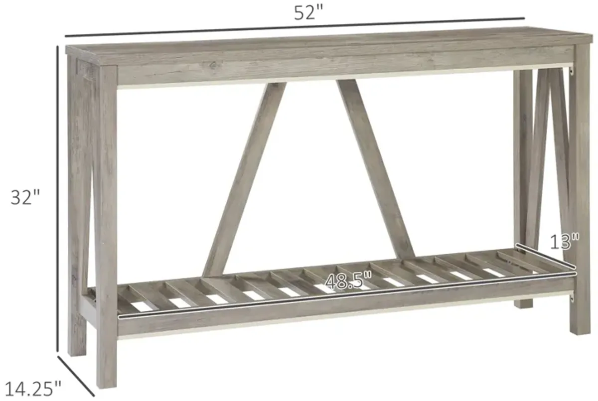 Gray Entryway Table: Farmhouse Console with Storage Shelf