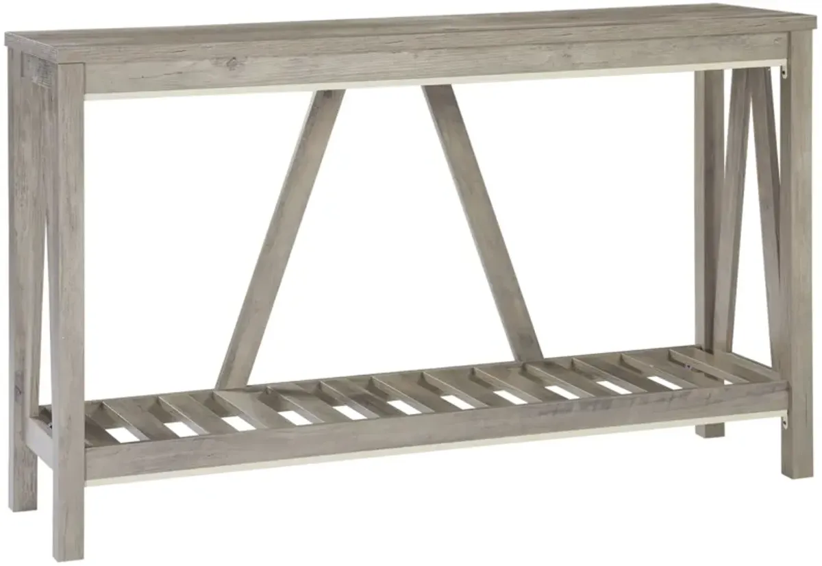 Gray Entryway Table: Farmhouse Console with Storage Shelf