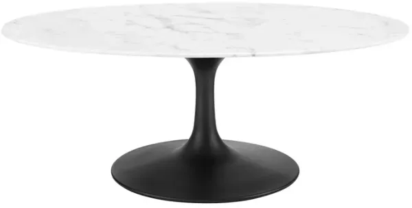 Modway Lippa Mid-Century Modern 42" Oval Artificial Marble Coffee Table in Black White