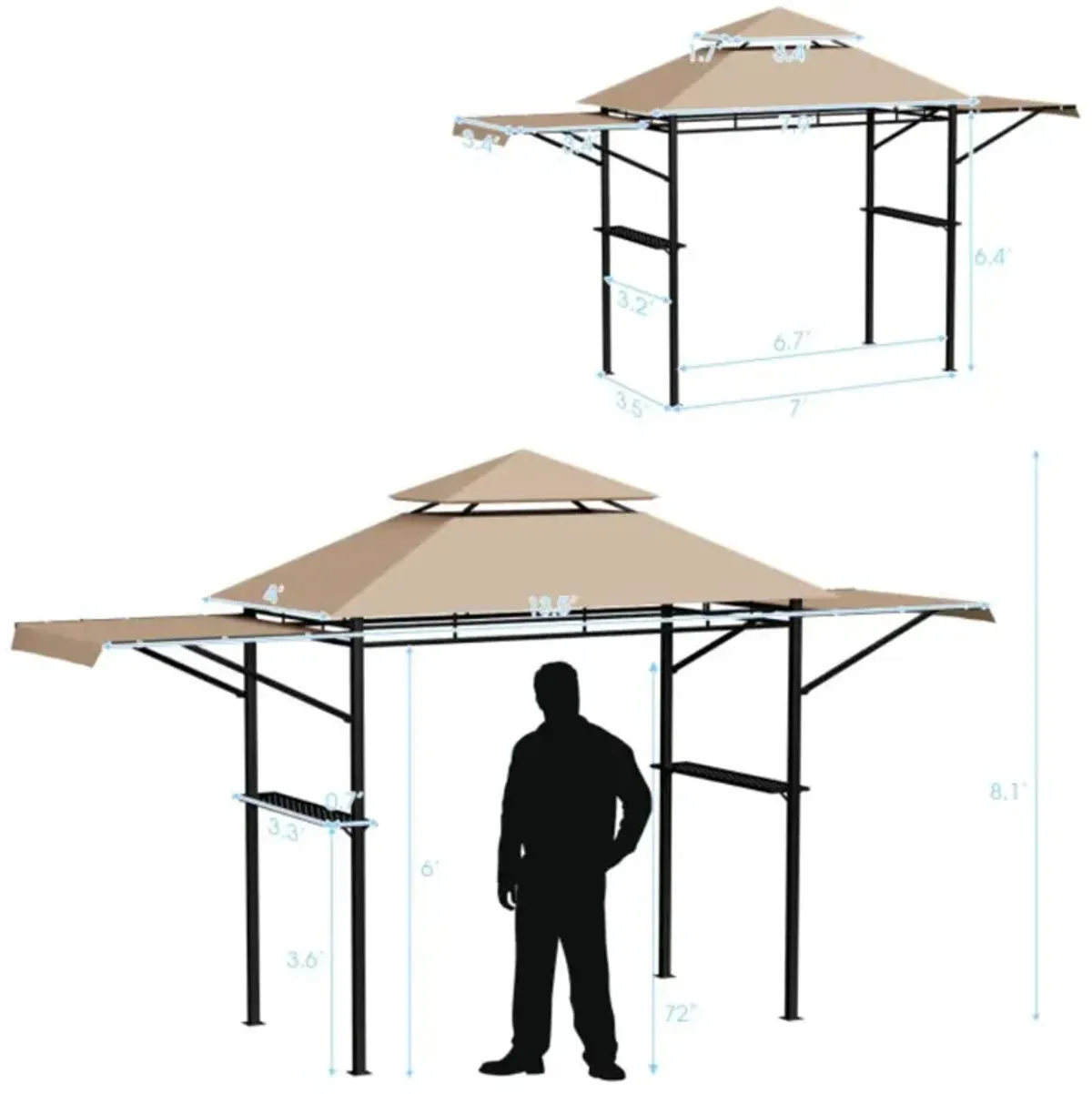 Hivvago 13.5 x 4 Feet Patio BBQ Grill Gazebo Canopy with Dual Side Awnings